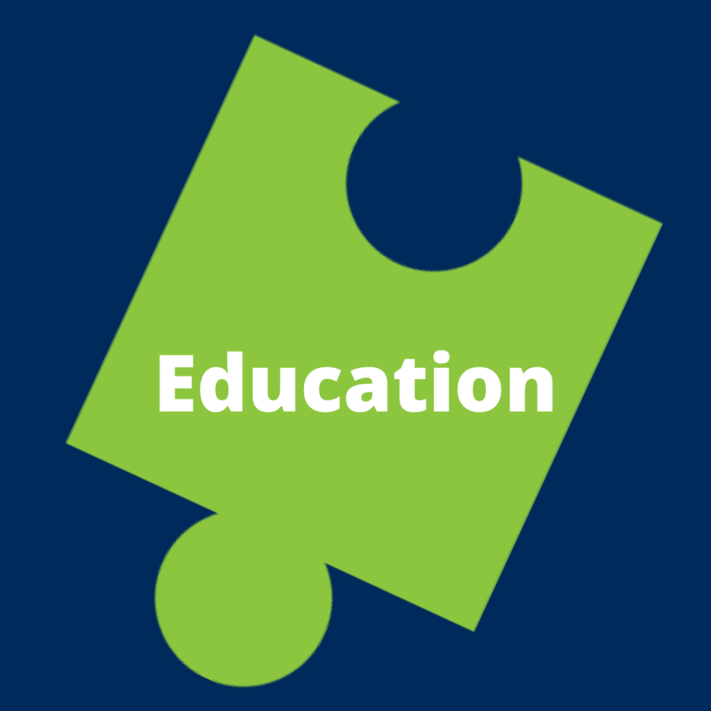 Green puzzle piece with the word education inside