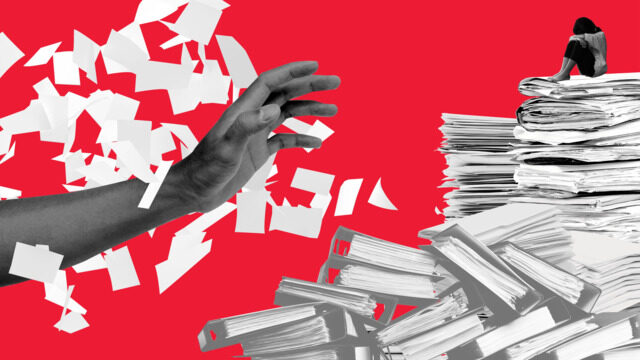 Graphic of hand ripping up documents