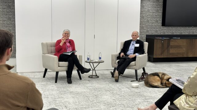 Executive Director Judith Sandalow seated with Judge David Tatel