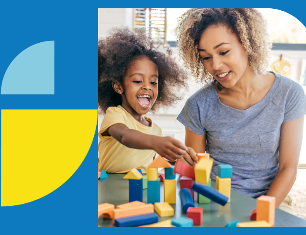 Mom and daughter playing with blocks.