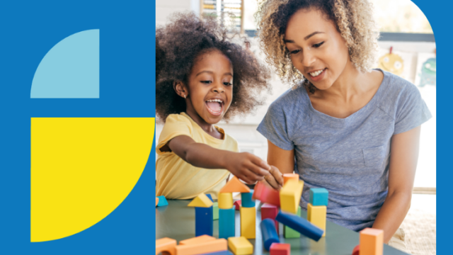 Mom and daughter playing with blocks
